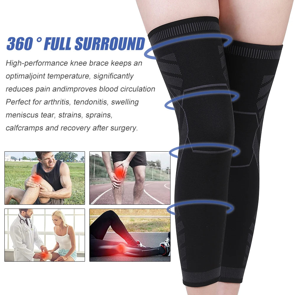 BraceTop Long Leg Compression Sleeves,Full Leg Sleeve Long Knee Brace Knee Support Protect Basketball,Football, Knee Pain Relief