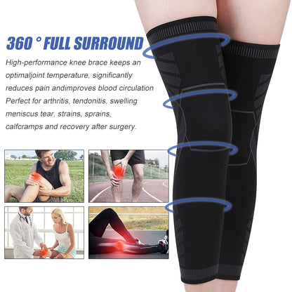 BraceTop Long Leg Compression Sleeves,Full Leg Sleeve Long Knee Brace Knee Support Protect Basketball,Football, Knee Pain Relief
