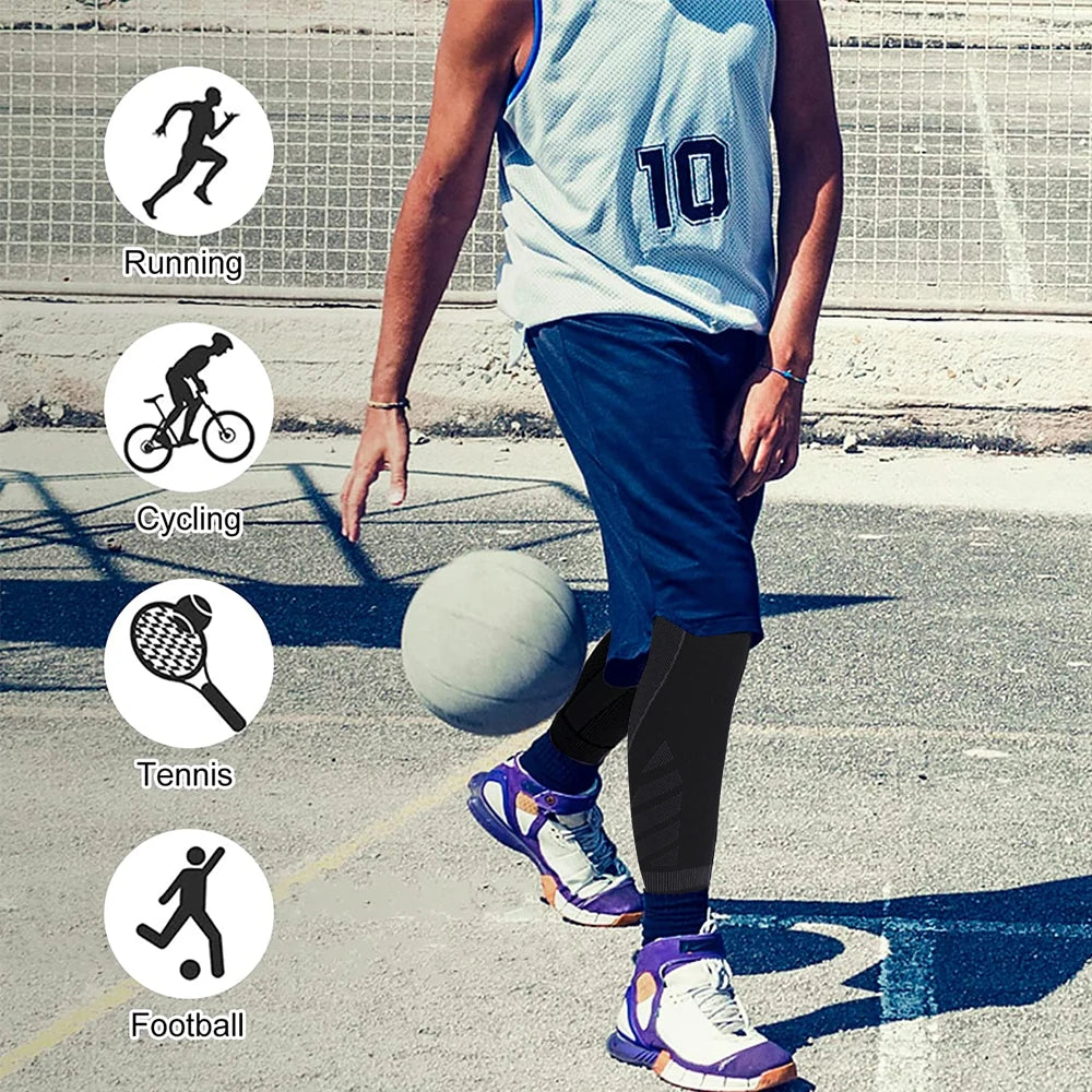 BraceTop Long Leg Compression Sleeves,Full Leg Sleeve Long Knee Brace Knee Support Protect Basketball,Football, Knee Pain Relief