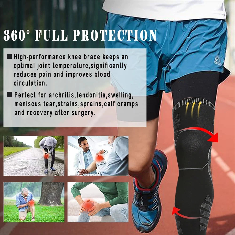 BraceTop Long Leg Compression Sleeves,Full Leg Sleeve Long Knee Brace Knee Support Protect Basketball,Football, Knee Pain Relief